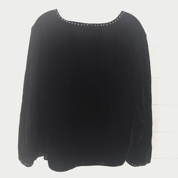 Carole Little Shirt XL Black Velvet Rhinestones Long Sleeve - Defect - Picture 13 of 14